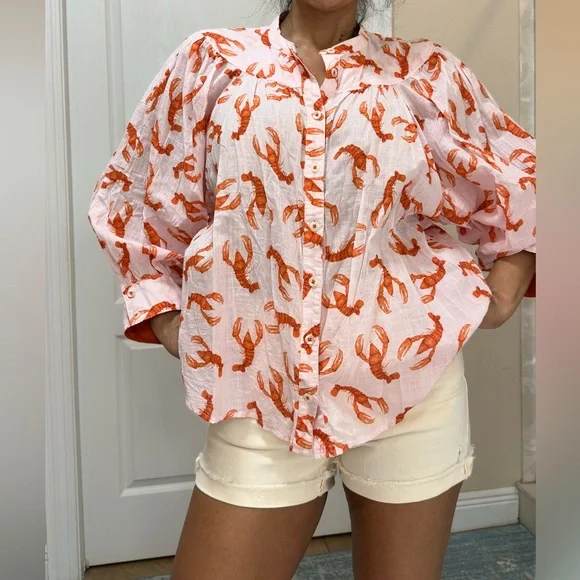 Anthropologie Whimsy Lobster Print Button Down Shirt - Picture 8 of 15